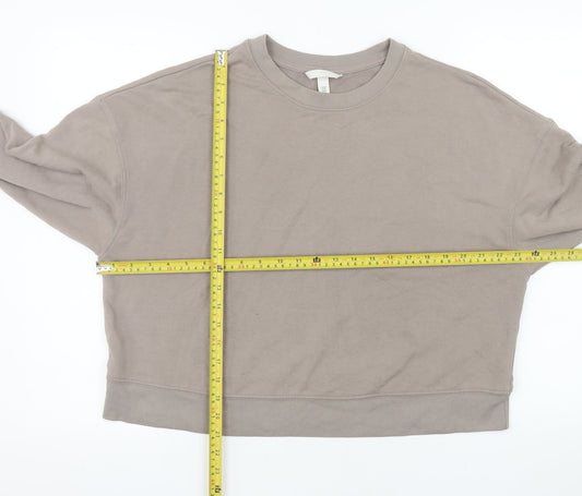 H&M Womens Beige Crew Neck Pullover Sweatshirt Size 12 Cotton Blend