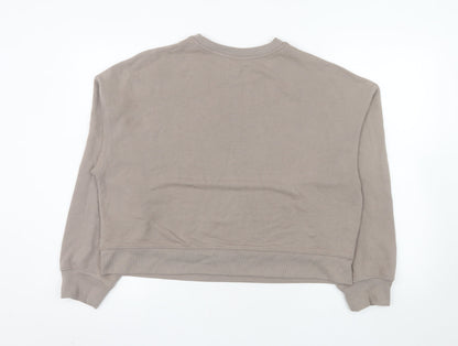 H&M Womens Beige Crew Neck Pullover Sweatshirt Size 12 Cotton Blend