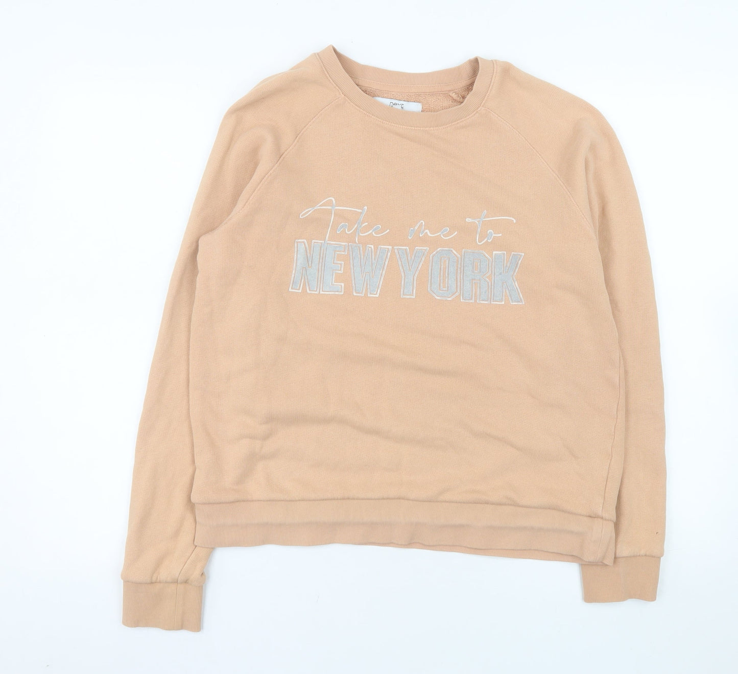 Next Women Beige 'New York' Cotton Crew Neck Pullover Sweatshirt M