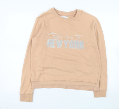 Next Women Beige 'New York' Cotton Crew Neck Pullover Sweatshirt M