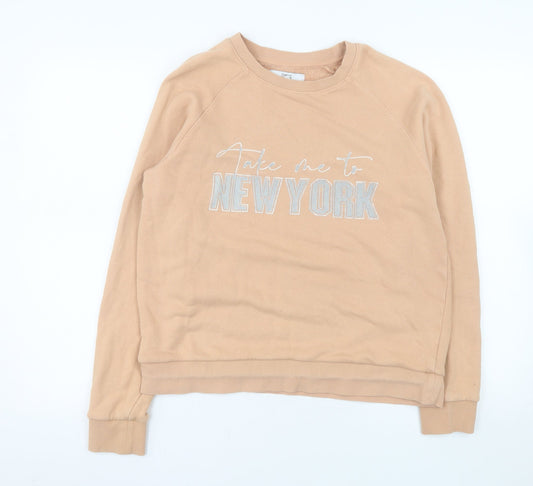 Next Women Beige 'New York' Cotton Crew Neck Pullover Sweatshirt M