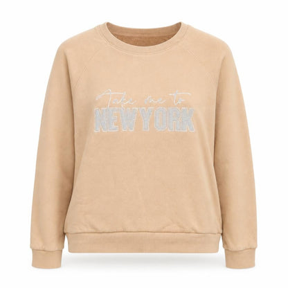 Next Women Beige 'New York' Cotton Crew Neck Pullover Sweatshirt M