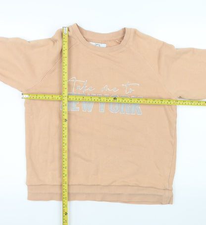 Next Women Beige 'New York' Cotton Crew Neck Pullover Sweatshirt M