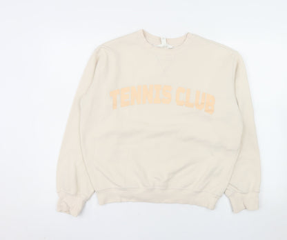 H&M Women's Beige Tennis Club Pullover Sweatshirt XS Cotton Blend