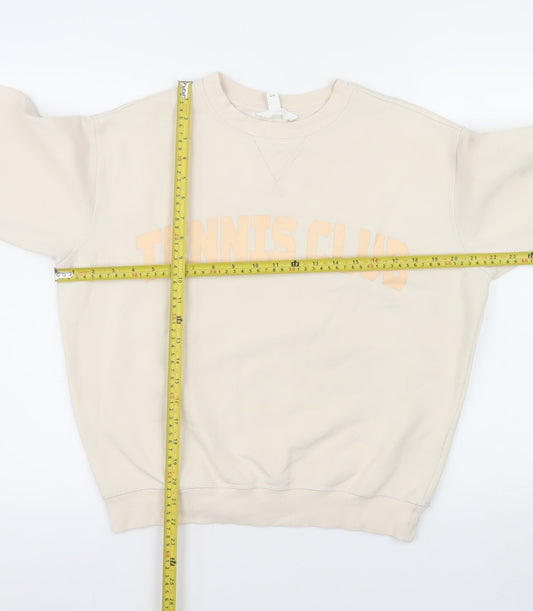 H&M Women's Beige Tennis Club Pullover Sweatshirt XS Cotton Blend