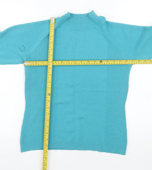 First Avenue Women's Blue Mock Neck Cotton Blend Jumper Size S