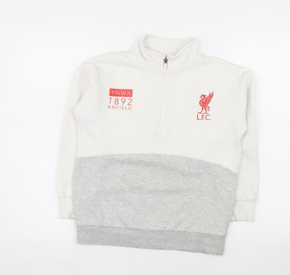 Liverpool FC Boys White Grey 1/2 Zip Sweatshirt 9-10 Years Lined Cotton Blend