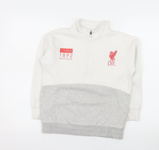Liverpool FC Boys White Grey 1/2 Zip Sweatshirt 9-10 Years Lined Cotton Blend