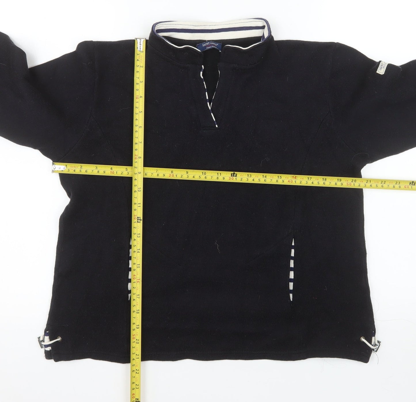 Saint James Women Black Wool Cotton Quarter Zip Sweatshirt UK 14