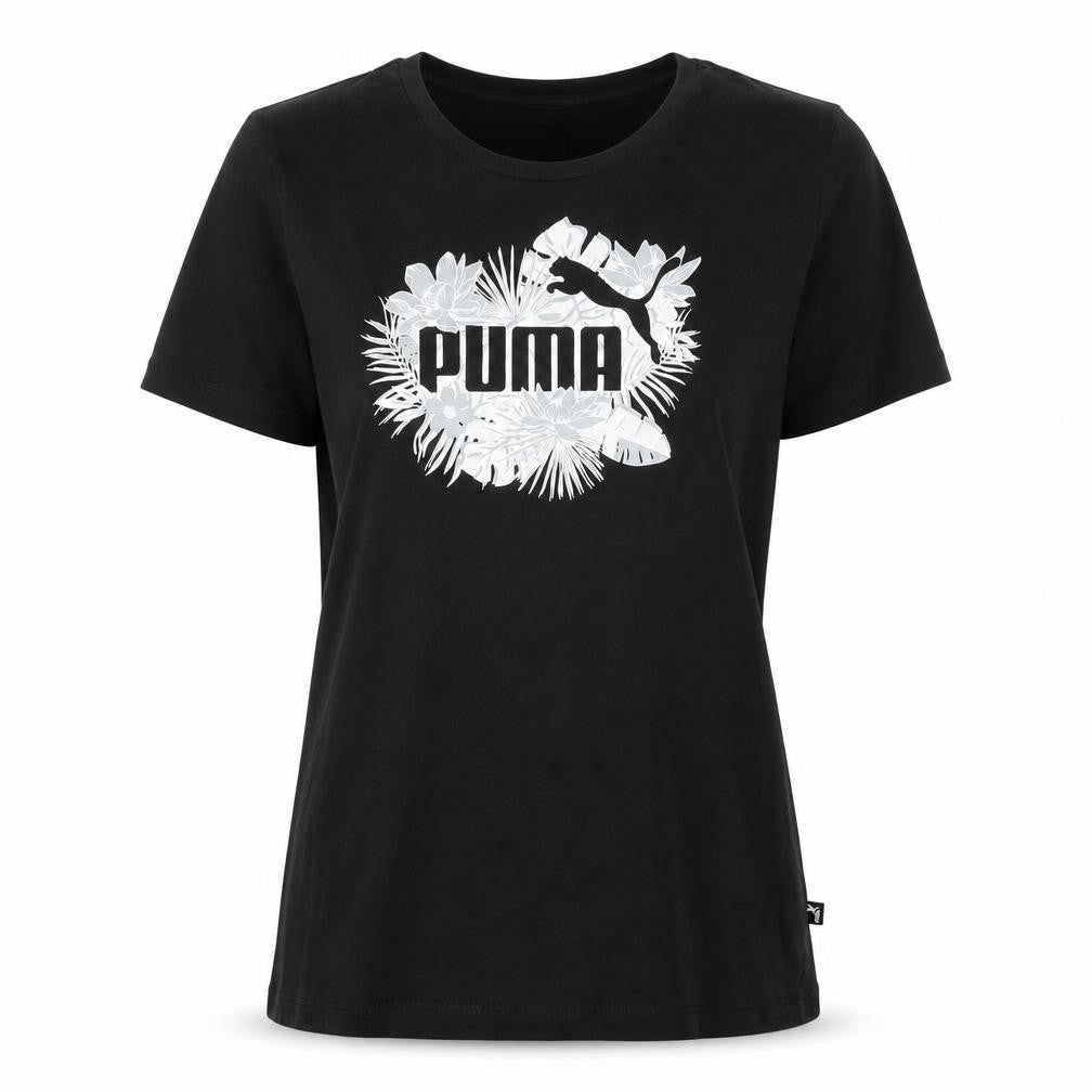 Puma Women's Black Floral Logo Crew Neck Short Sleeve T-Shirt M