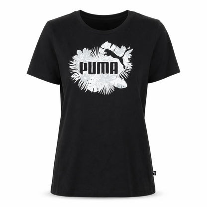Puma Women's Black Floral Logo Crew Neck Short Sleeve T-Shirt M