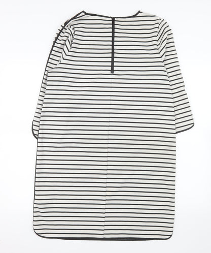 Kenar Women Black White Striped Shift Dress Size 14 3/4 Sleeve
