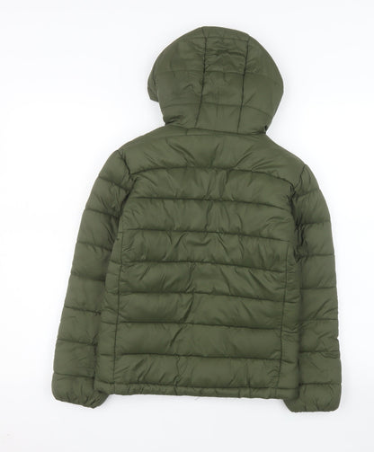 U.S. Polo Assn. Boys Green Hooded Puffer Jacket 8-9 Years Polyester Lined Zip Coat