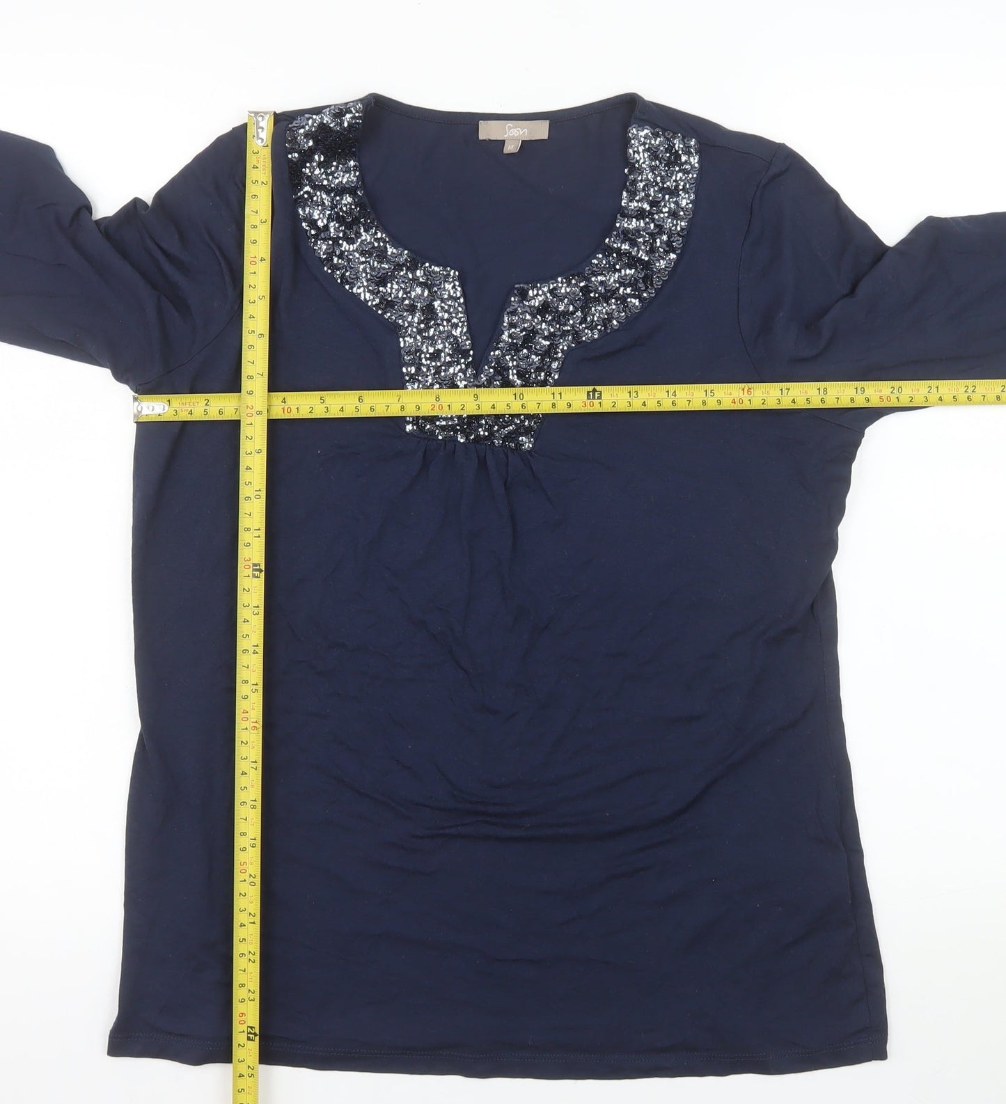 Soon Women's Blue Sequin V-Neck Tunic Top Size 14