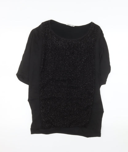 Promod Women's Black Glitter Panel Top Size 12 Short Sleeve