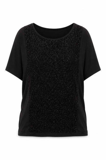 Promod Women's Black Glitter Panel Top Size 12 Short Sleeve
