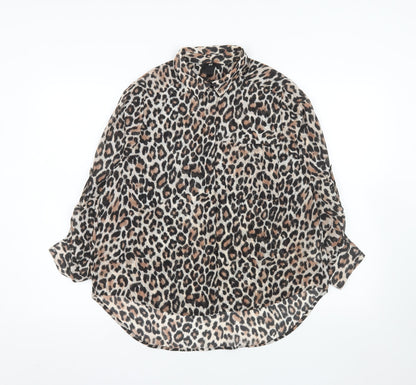 H&M Women’s Leopard Print Chiffon Button-Up Shirt Size 12