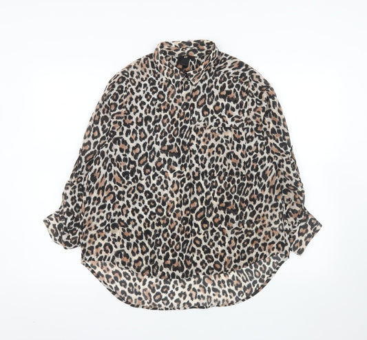 H&M Women’s Leopard Print Chiffon Button-Up Shirt Size 12