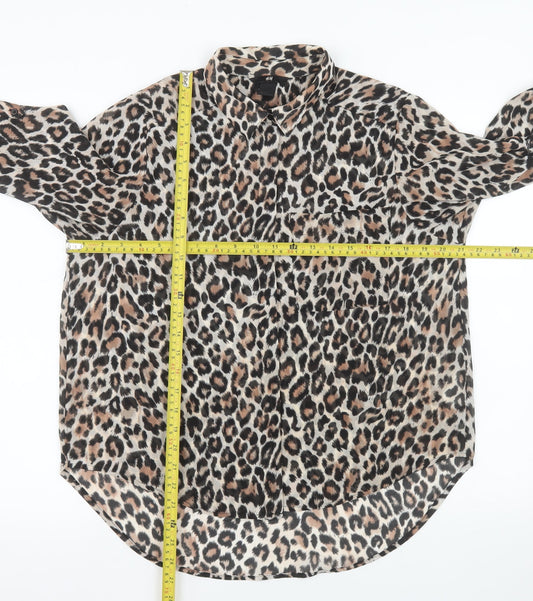 H&M Women’s Leopard Print Chiffon Button-Up Shirt Size 12