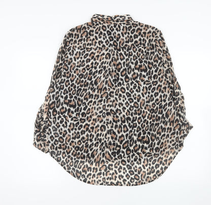 H&M Women’s Leopard Print Chiffon Button-Up Shirt Size 12