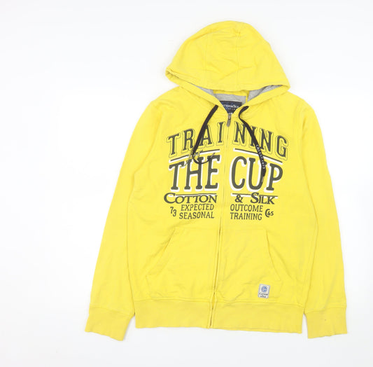 Cotton & Silk Women Yellow Hooded Full Zip Jacket Size M