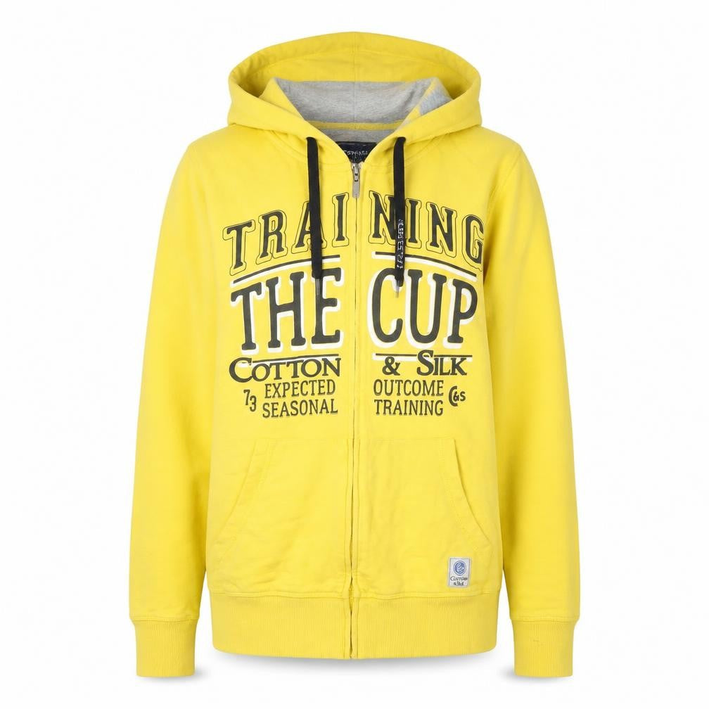 Cotton & Silk Women Yellow Hooded Full Zip Jacket Size M