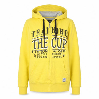 Cotton & Silk Women Yellow Hooded Full Zip Jacket Size M