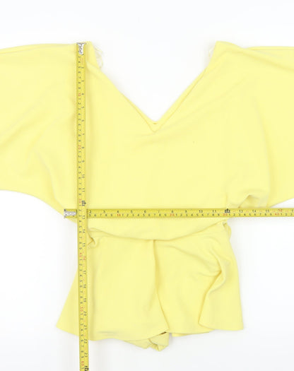 Quiz Women’s Yellow Wrap Blouse Size 8 Short Sleeve V-Neck Lightweight