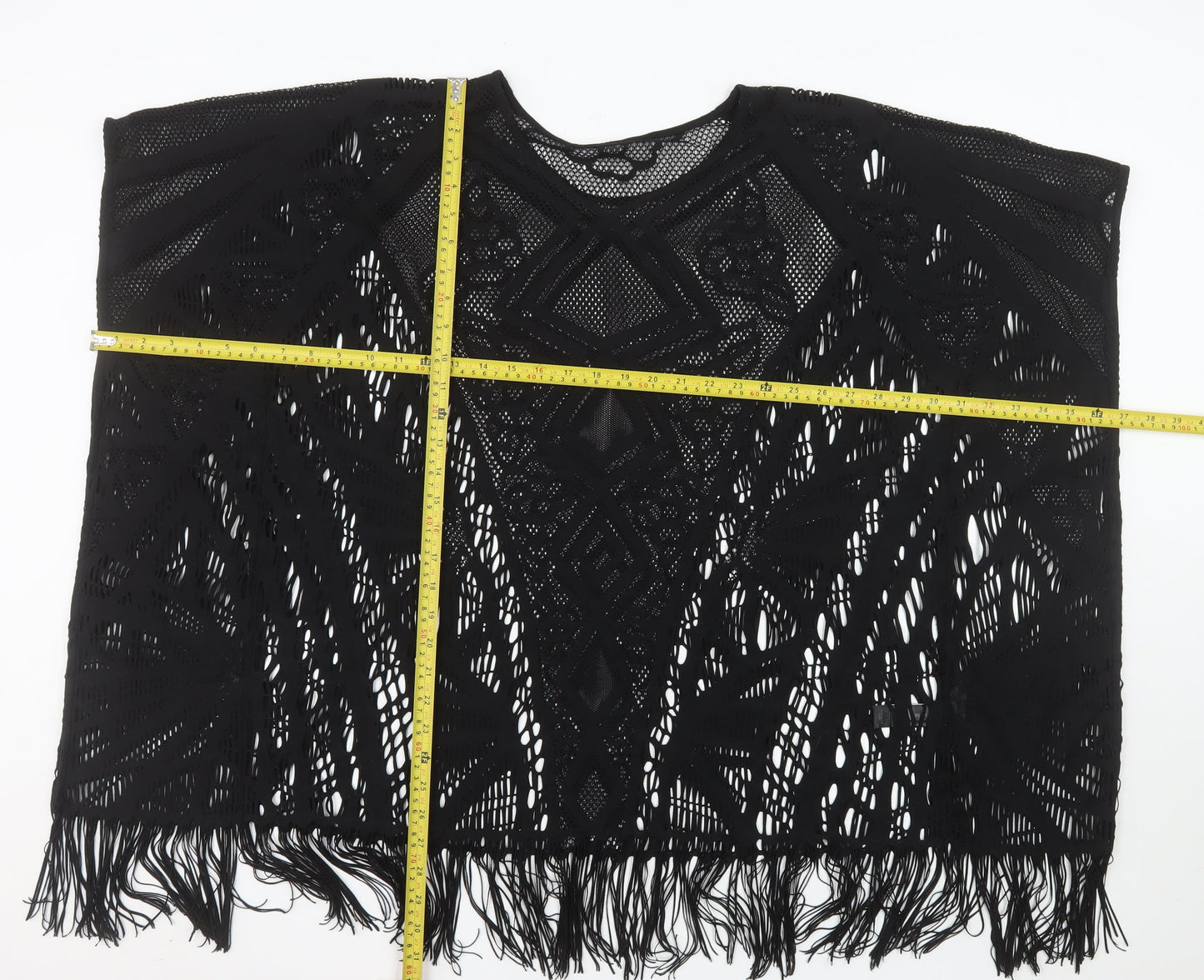 Marks and Spencer Women’s Black Crochet Fringe Cape Jumper Size M