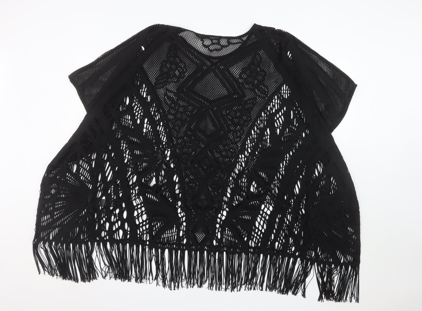 Marks and Spencer Women’s Black Crochet Fringe Cape Jumper Size M