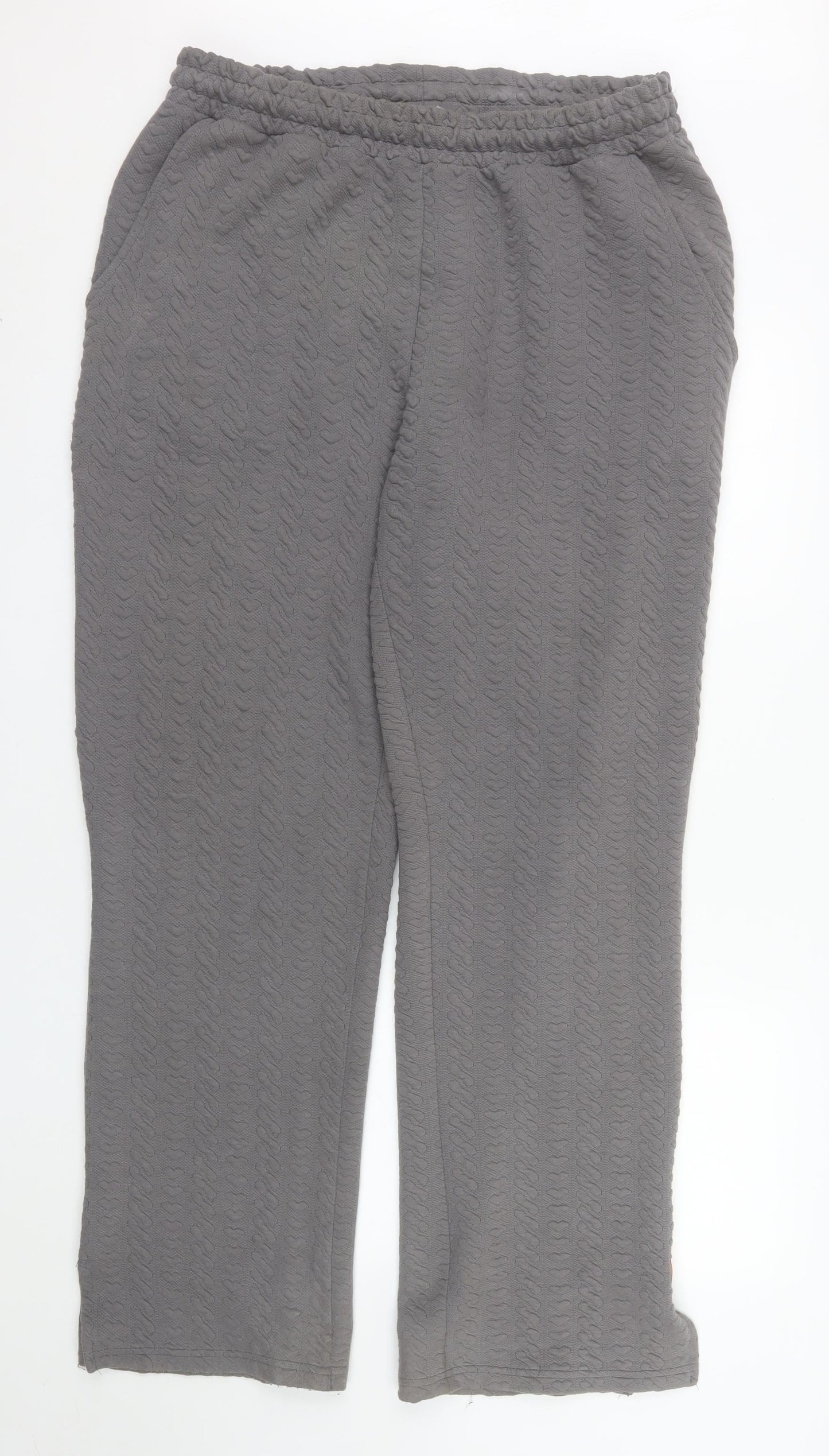 boohooMAN Men's Grey Textured Knit Trousers Size L Casual Straight Fit