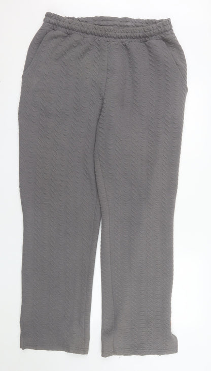 boohooMAN Men's Grey Textured Knit Trousers Size L Casual Straight Fit