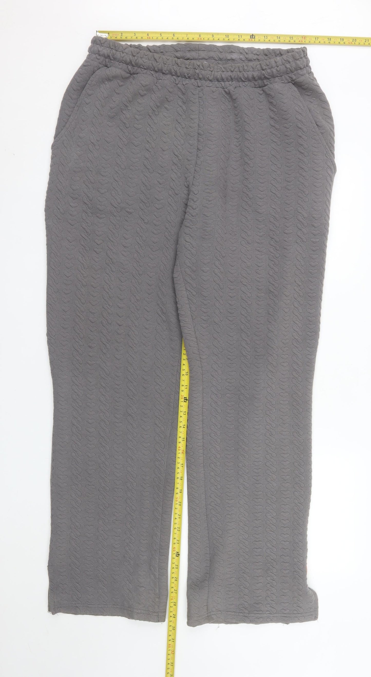 boohooMAN Men's Grey Textured Knit Trousers Size L Casual Straight Fit
