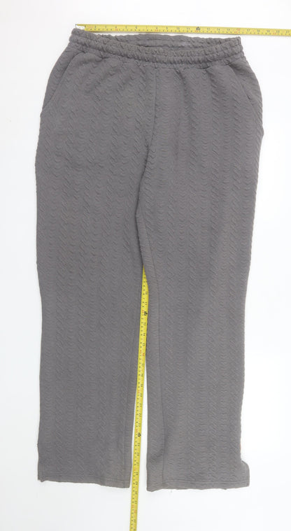 boohooMAN Men's Grey Textured Knit Trousers Size L Casual Straight Fit
