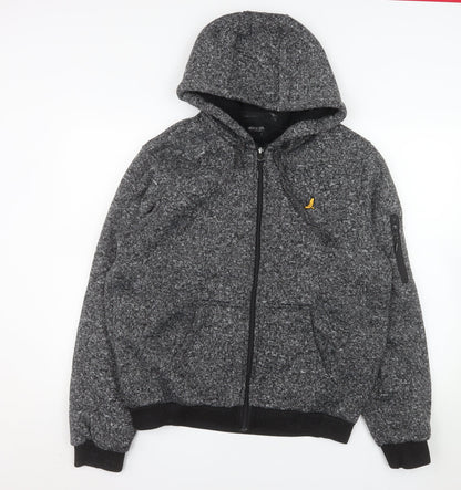 Brave Soul Men's Grey Fleece Hooded Bomber Jacket XL