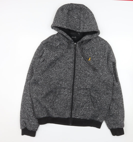 Brave Soul Men's Grey Fleece Hooded Bomber Jacket XL