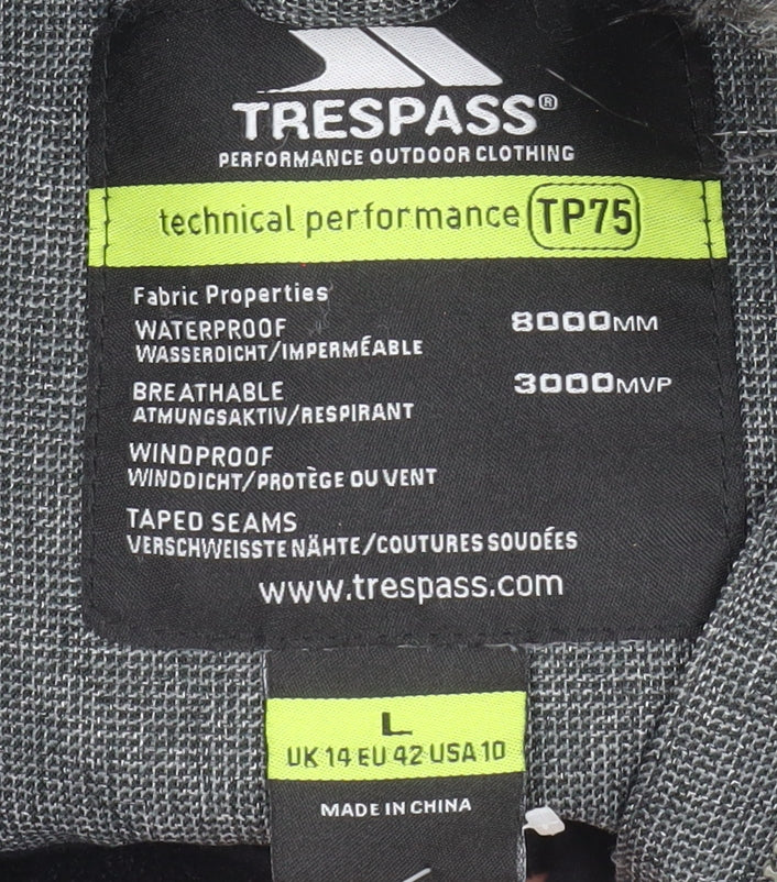 Trespass Men's Grey L Parka Coat Waterproof Hooded Winter Jacket