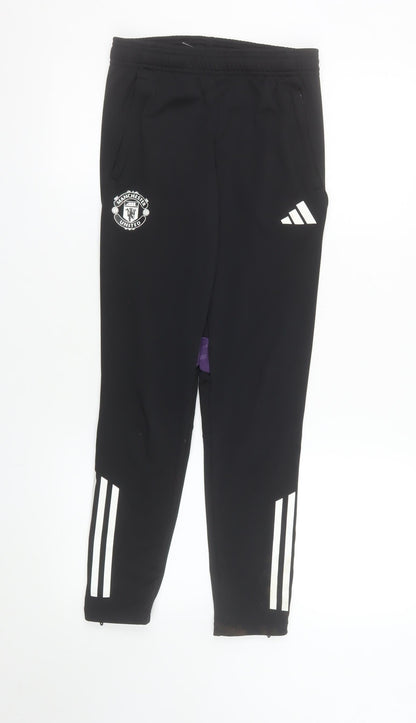 Adidas Boys Black Manchester United Track Pants 11-12 Years Tapered Fit