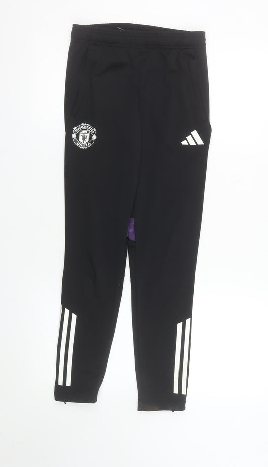 Adidas Boys Black Manchester United Track Pants 11-12 Years Tapered Fit