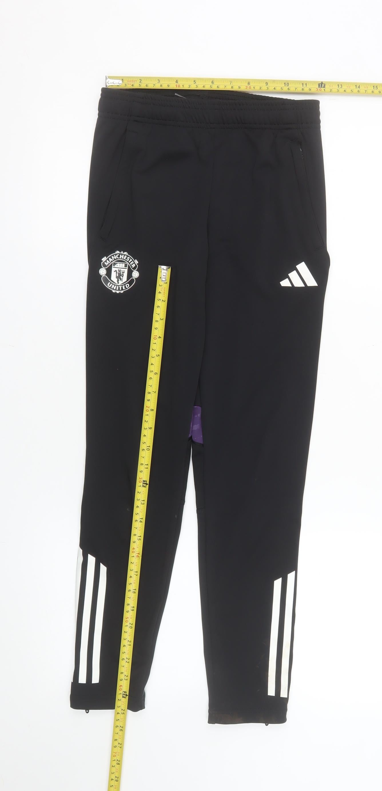 Adidas Boys Black Manchester United Track Pants 11-12 Years Tapered Fit