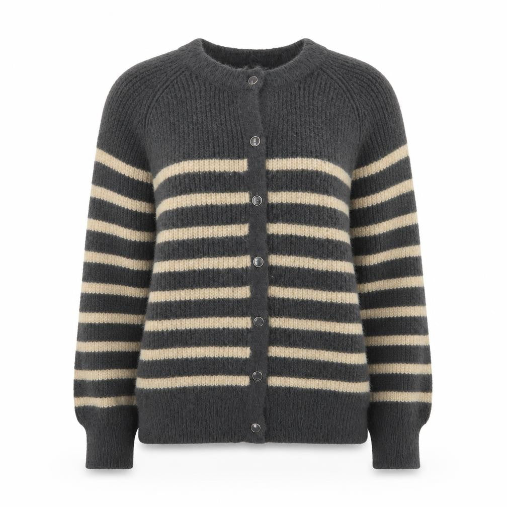 Inextenso Womens Grey Striped Long Sleeve Cardigan L