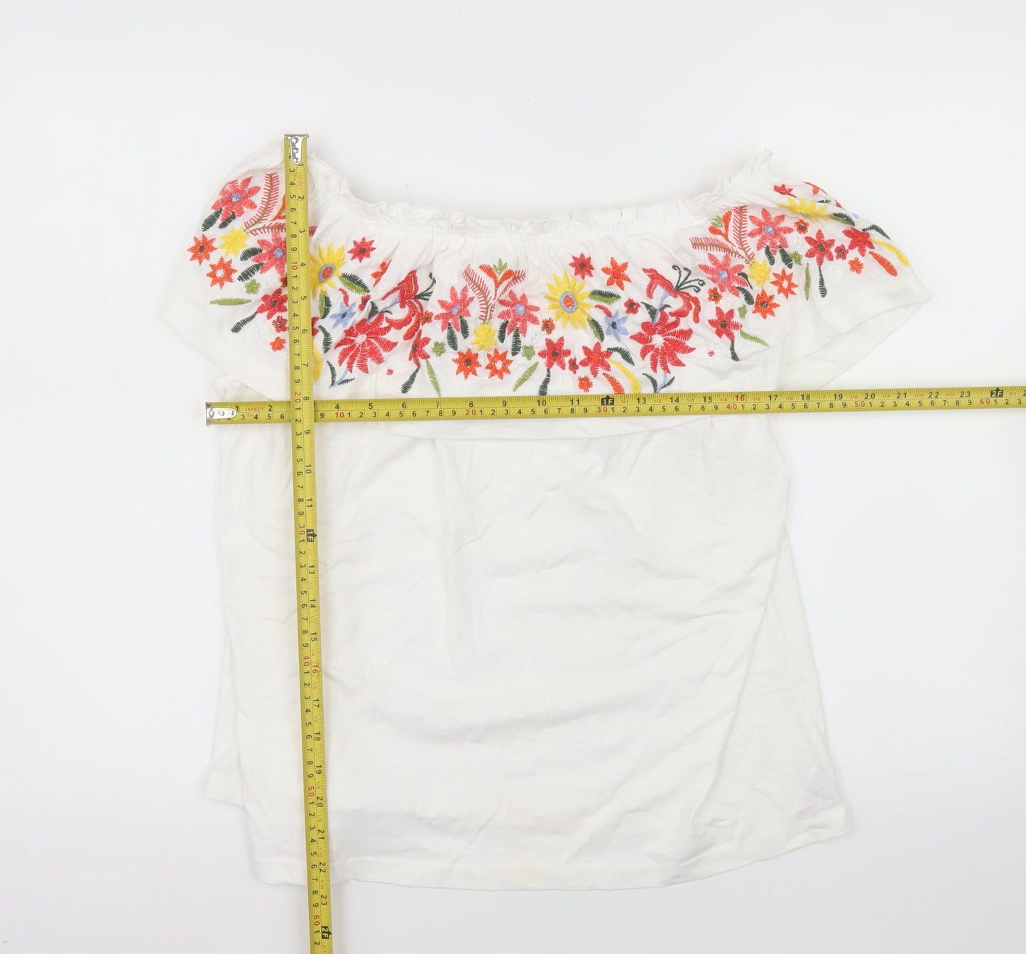 Dunnes Women’s White Off-Shoulder Embroidered Cotton Top L