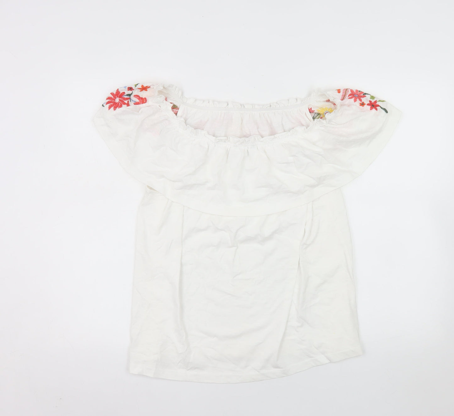 Dunnes Women’s White Off-Shoulder Embroidered Cotton Top L