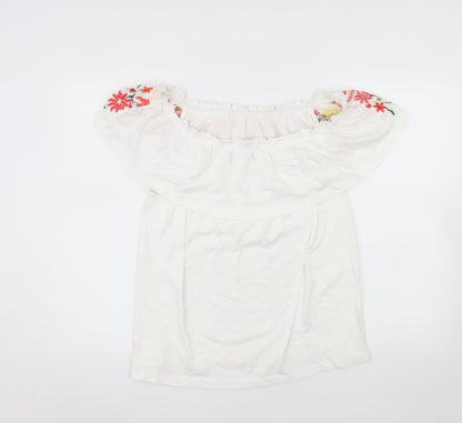 Dunnes Women’s White Off-Shoulder Embroidered Cotton Top L