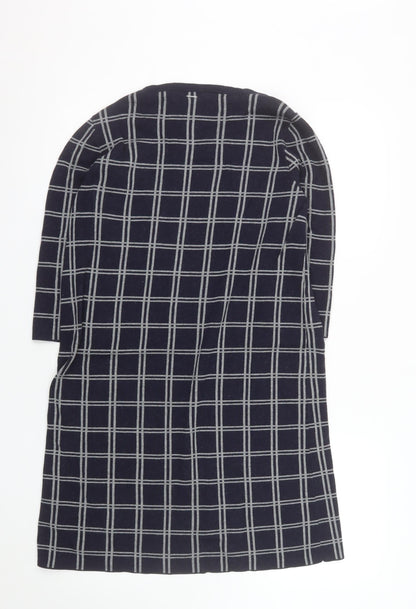 s.Oliver Women Blue Check Shift Dress Size 12 3/4 Sleeve Knit