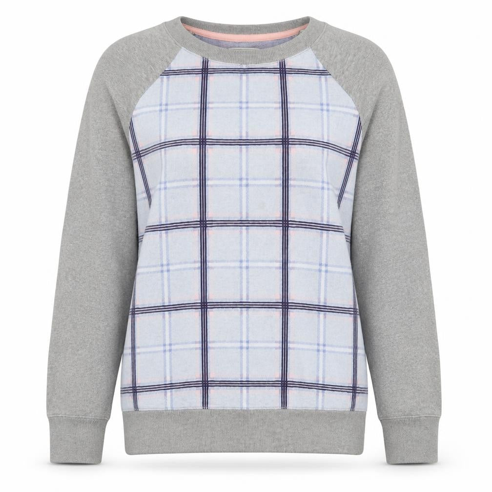 Jack Wills Womens Grey Blue Checked Pullover Sweatshirt UK 8