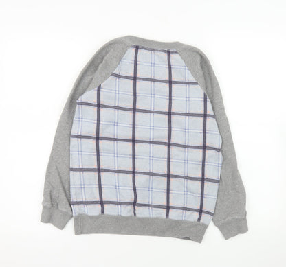Jack Wills Womens Grey Blue Checked Pullover Sweatshirt UK 8