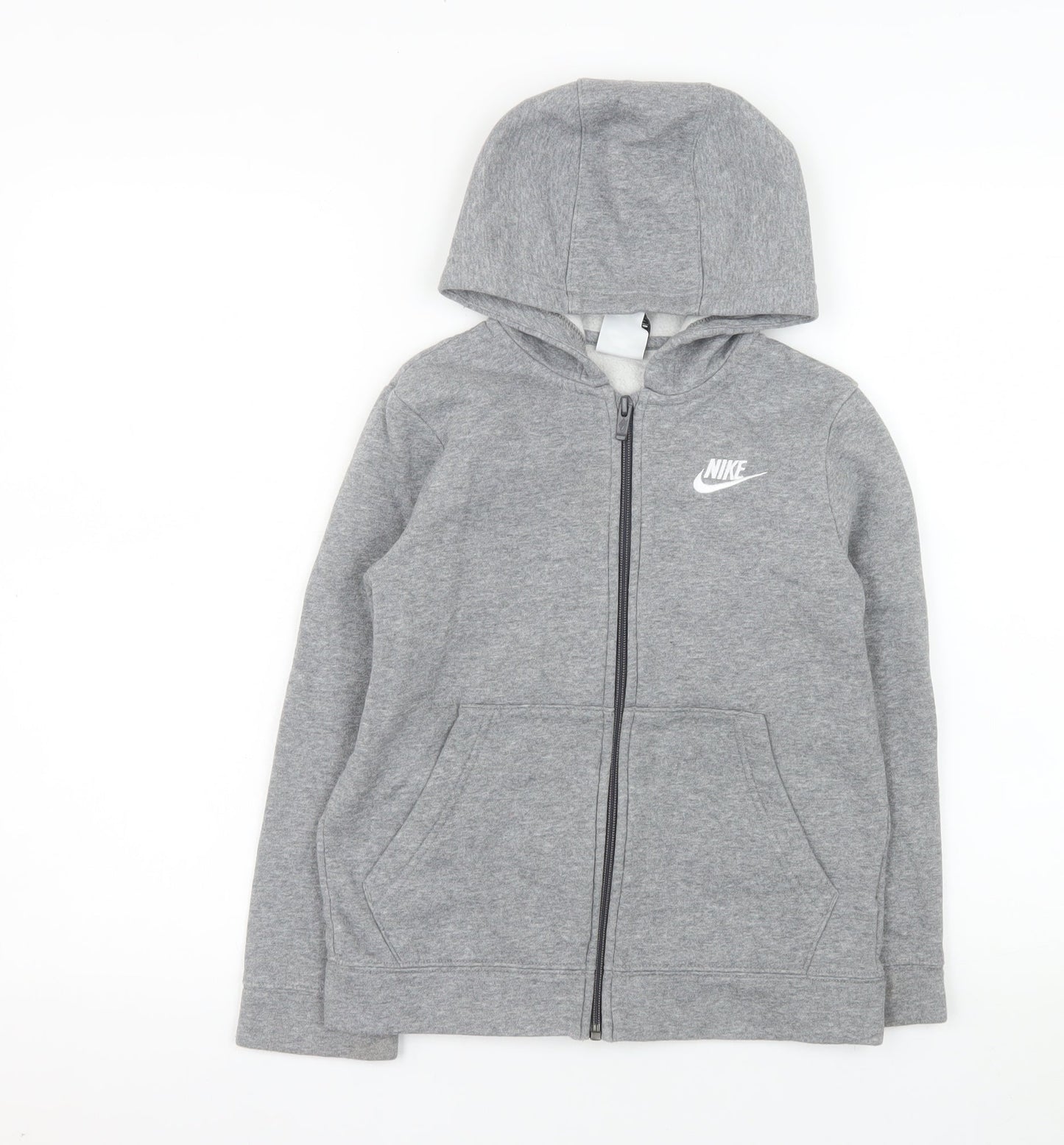 Nike Girls Grey Full Zip Hooded Jacket 8-9 Years Cotton Blend