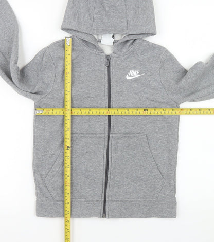 Nike Girls Grey Full Zip Hooded Jacket 8-9 Years Cotton Blend