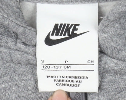 Nike Girls Grey Full Zip Hooded Jacket 8-9 Years Cotton Blend